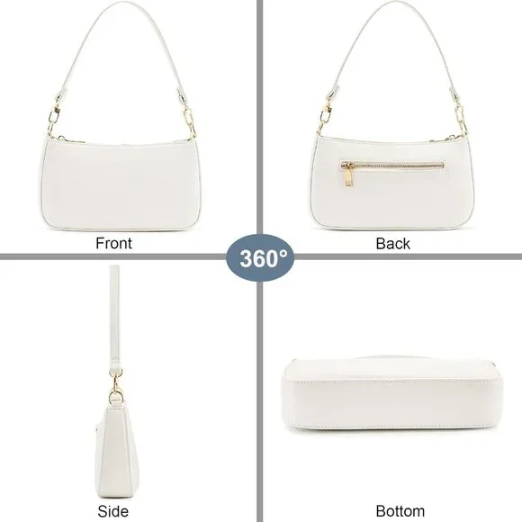 Women B White Retro Vegan Leather Polyester Lining Classic Clutch Tote HandBag - Picture 2 of 9